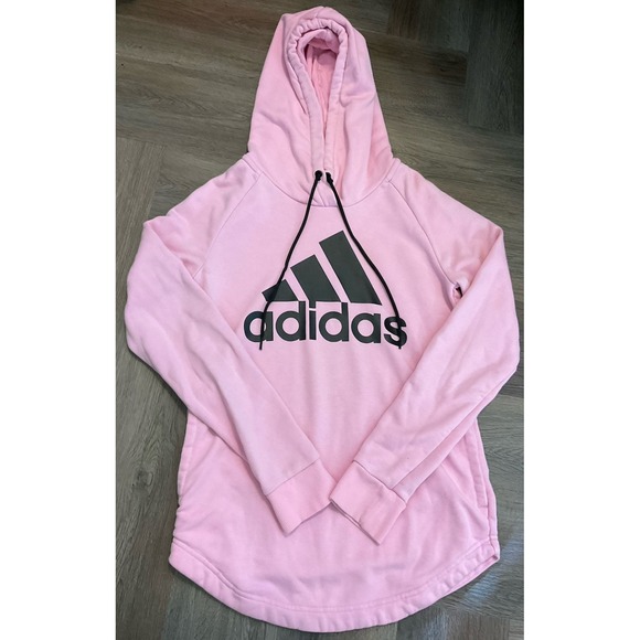 Adidas Hoodie Womens‎ XS Pink Black Pullover Classic Gym Casual Rounded Hem - Picture 1 of 6